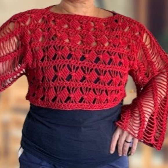 Handmade lace mesh net summer spring crochet crop top lightweight cover up cott - Picture 5 of 16